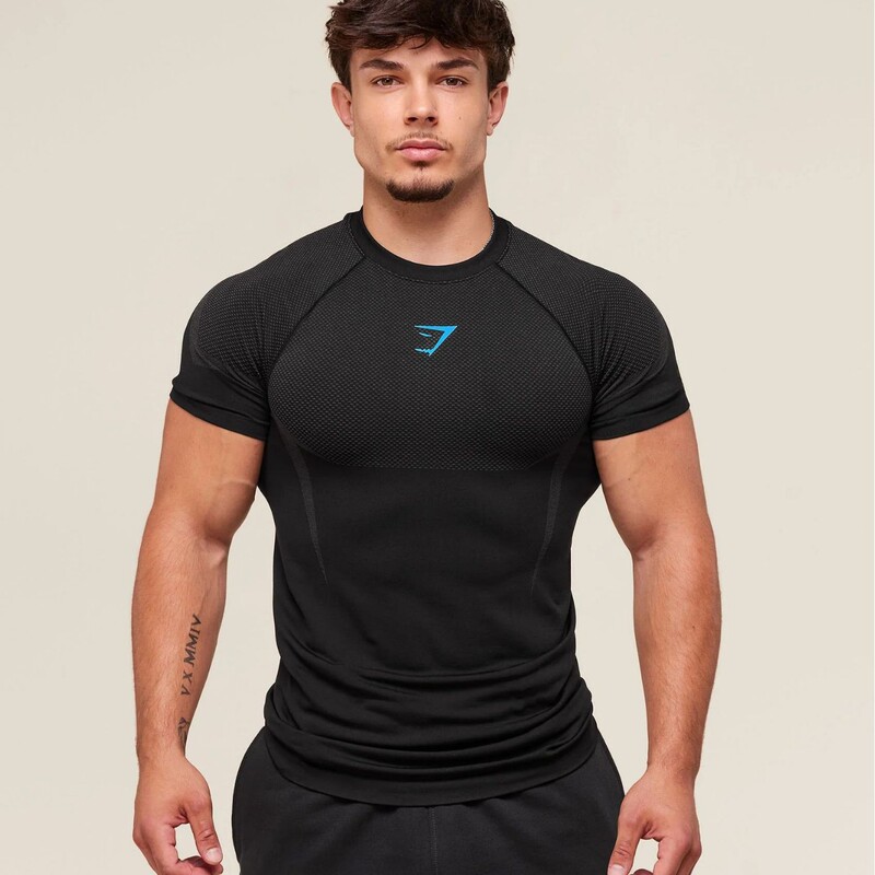 Gymshark Running Sports Casual Short-Sleeved T-Shirt Men's Training Fitness Quick-Drying Elastic Breathable Fitness Clothing