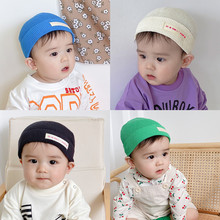 風奶油色系字母標兒童針織瓜皮帽子個性嬰童寶寶套頭帽毛線帽