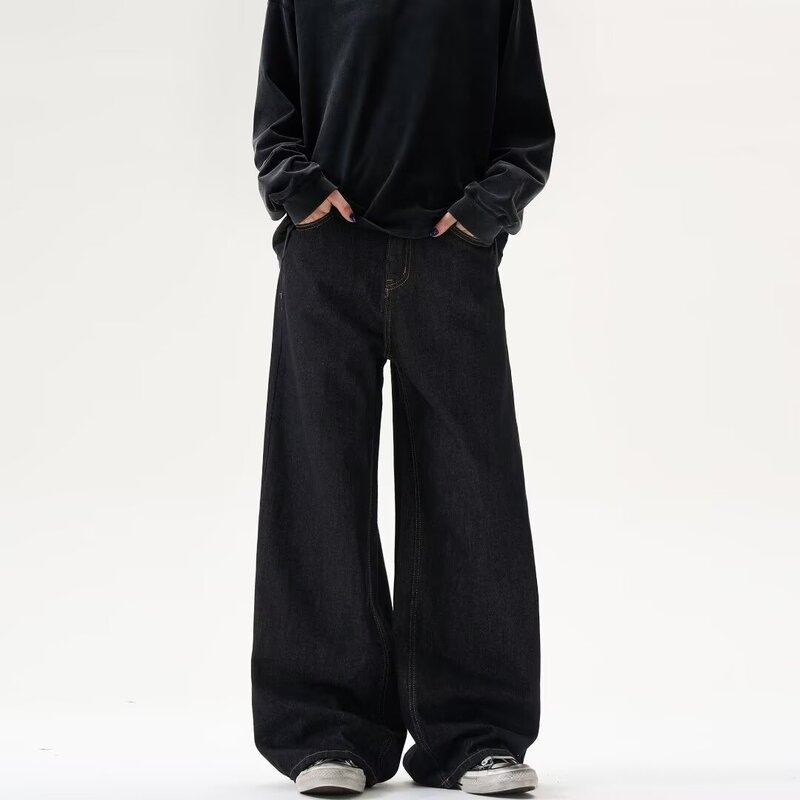 American Style Simple Black Straight Leg Jeans Men and Women's Basic Loose Wide Leg Pants cleanfit Pants Slim Pants American Style Simple Black Straight Leg Jeans Men and Women's Basic Loose Wide Leg Pants cleanfit Pants Slim Pants