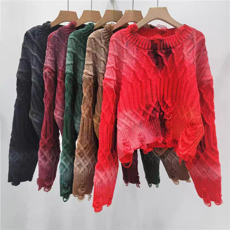 2025 otoño y invierno nueva personalidad versátil coreana suelta industria pesada para hacer viejos graffiti personalidad jersey de cuello redondo image 1
