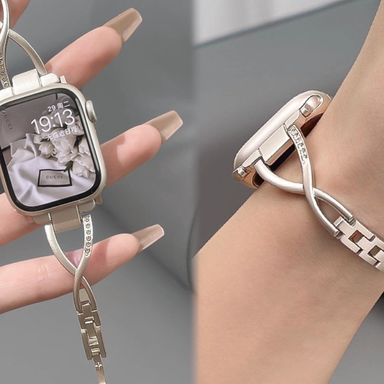 Suitable for Apple Applewatch Watch with Metal Cross Diamond Fine Women's Iwatch8/9/10 Strap