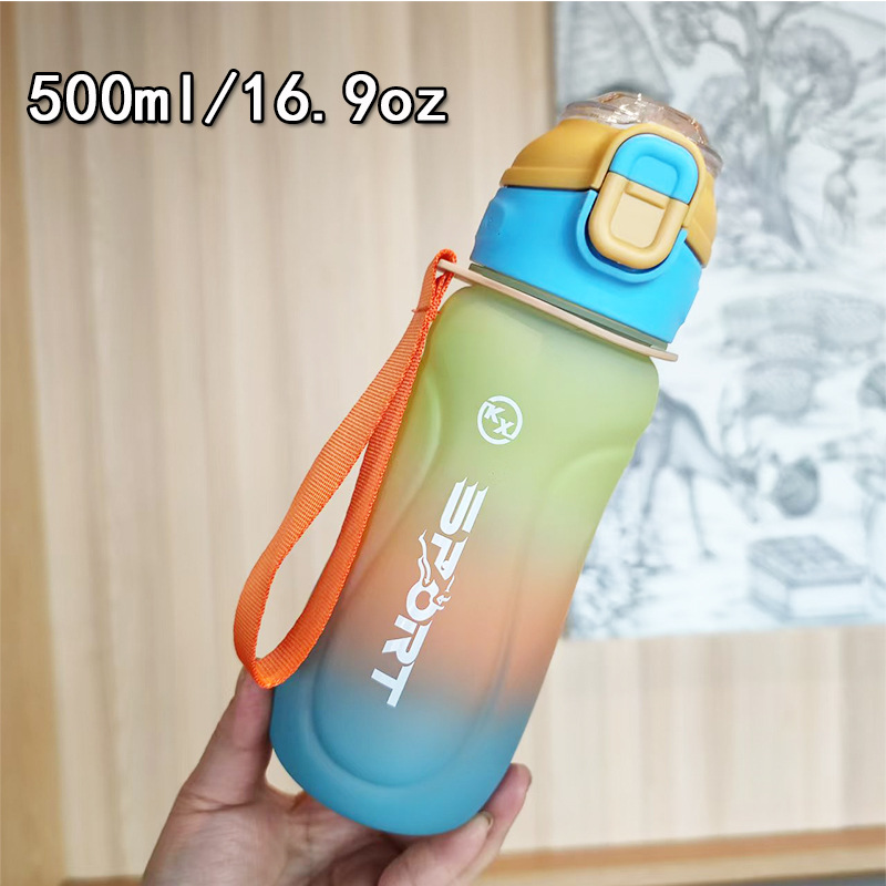 Moda transfronteriza gradiente nuevo tipo de taza de agua un botón tapa elástica doble bebida multifuncional para estudiantes masculinos y femeninos taza de plástico portátil al aire libre