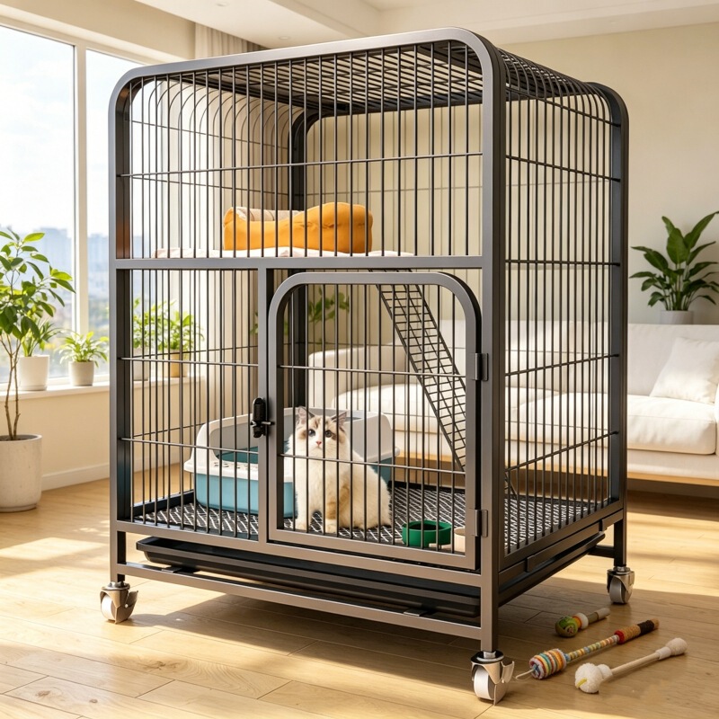 Cat Cage, Cat Villa, Home Indoor Use with Integrated Toilet, Extra Large Free Space, Two-Story Cat Nest, Cat House, Cat Shelter