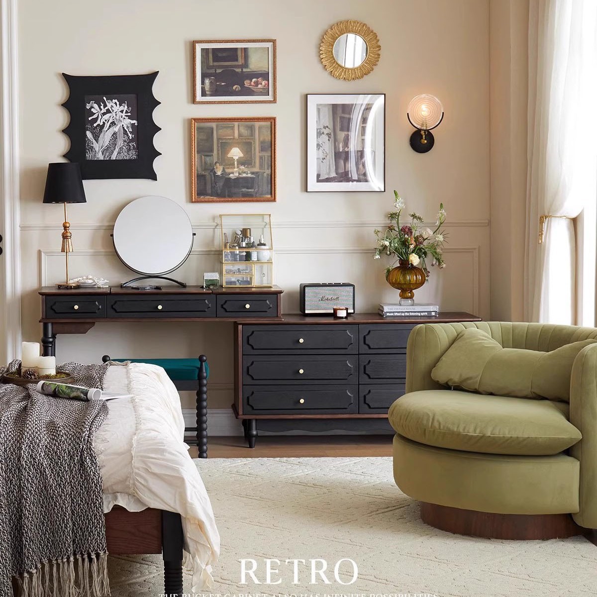 프랑스 단단한 나무 화장대 가정용 작은 화장대 및 서랍 캐비닛 통합 침실 복고풍 수납 화장대