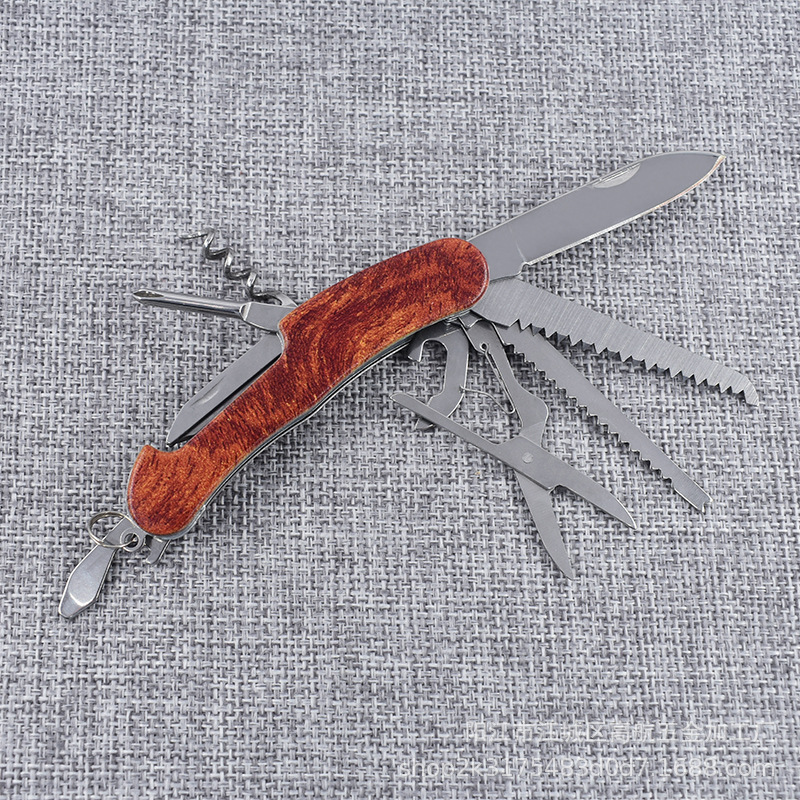 厂家批发多功能小刀工具 折叠刀户外刀 多功能木柄小刀 野营工具