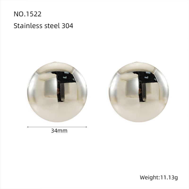 Pendientes de acero inoxidable de oro de 18k de estilo europeo y americano para mujer Pendientes brillantes de hemisferio redondo de acero de titanio galvanizado al vacío para mujer