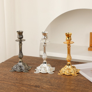 European Style Fashion Zinc Alloy Candle Holder Light Luxury Retro High Color Value Candle Holder Exquisite Candle Holder Living Room Desktop Decoration