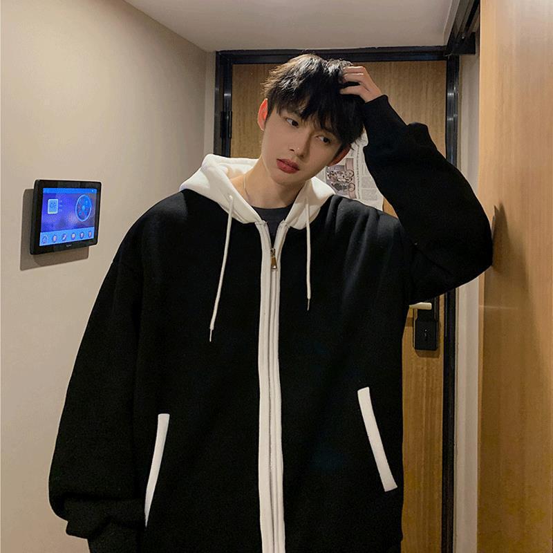 假两件开衫卫衣男春秋宽松衣服oversize小众高街ins潮牌秋季外套