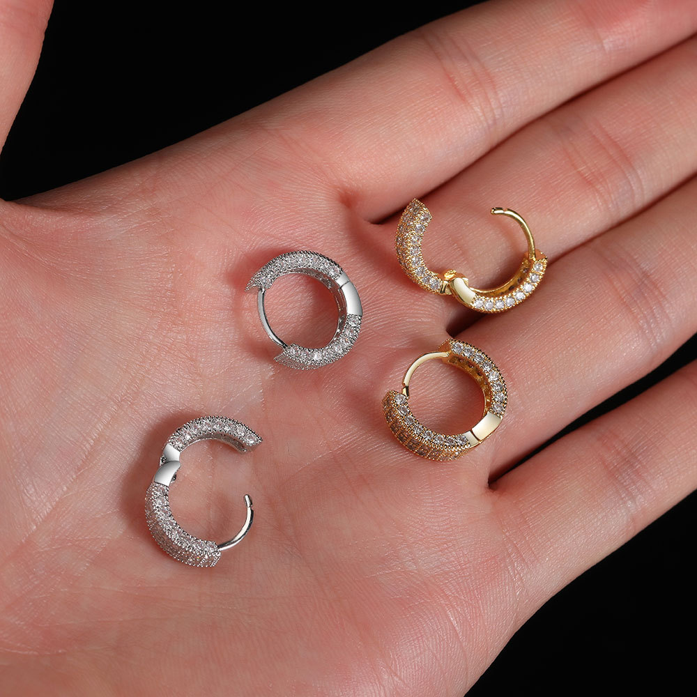 5g Weight Zircon Inlay Material 1 Pair Hip-hop Simple Style Round Solid Color Inlay Copper Zircon Hoop Earrings