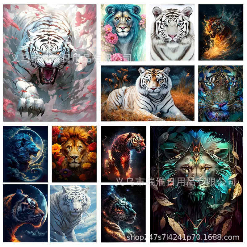 跨境5D热销老虎狮子钻石画马赛克画圆钻满钻方钻客厅装饰画绘画DI