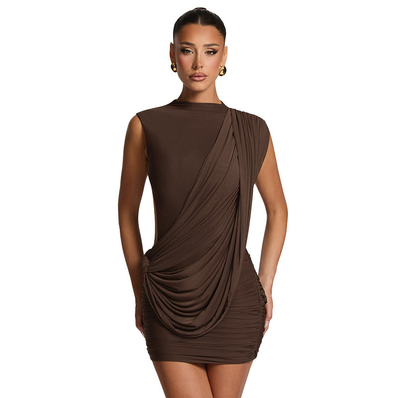 Europa y América de la ropa de mujer de verano 2026 nuevo casual sin mangas de color sólido correa irregular delgada vestido de espalda abierta comercio exterior image 6