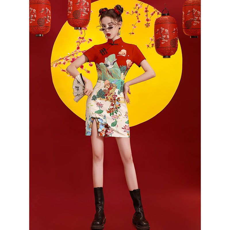 国潮旗袍2024年新款改良年轻款少女小个子短款跳舞炸街中国风红色