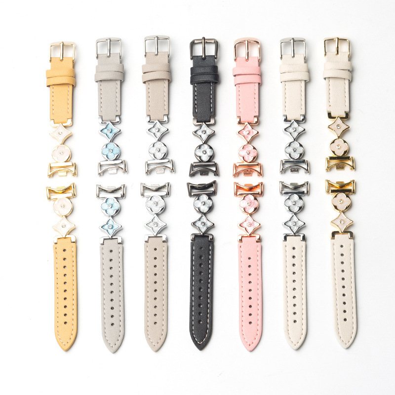 Suitable for Fashionable Iwatch10 Watch Strap Apple S9 Watch Applewatch Metal Four-Leaf Clover S8 Leather S7 Female