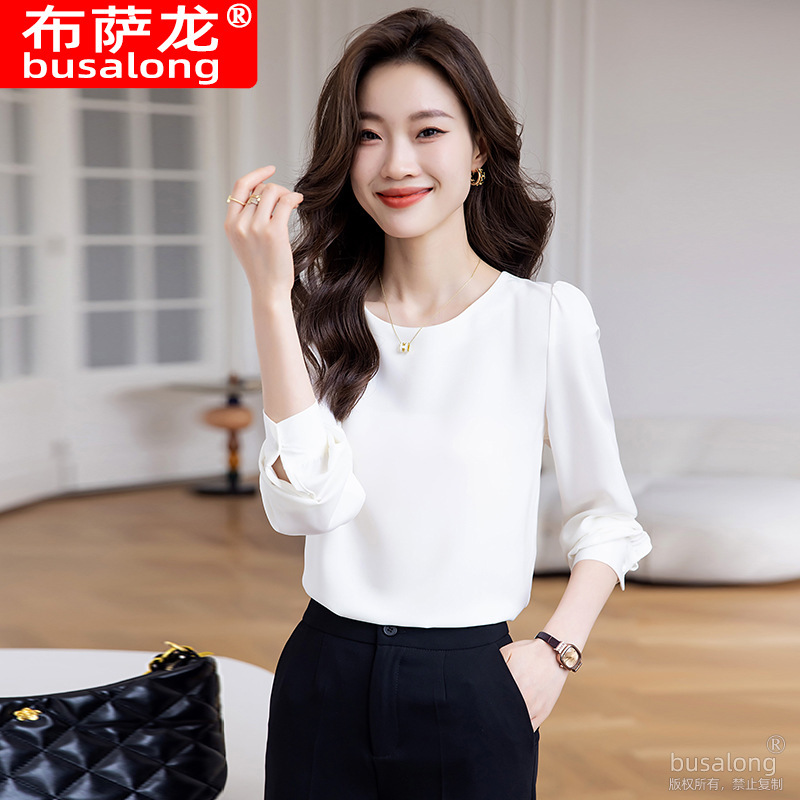 New Korean long sleeve shirt women's inch shirt professional slim work clothes plus size formal 8069