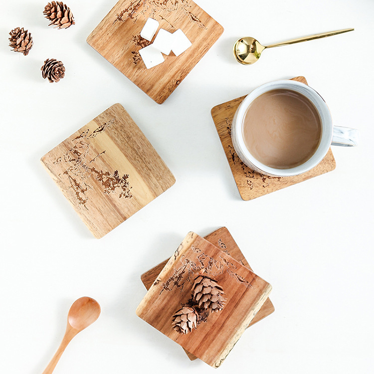 Montaña rusa de madera del acacia del estilo chino directa de la fábrica posavasos de madera del té