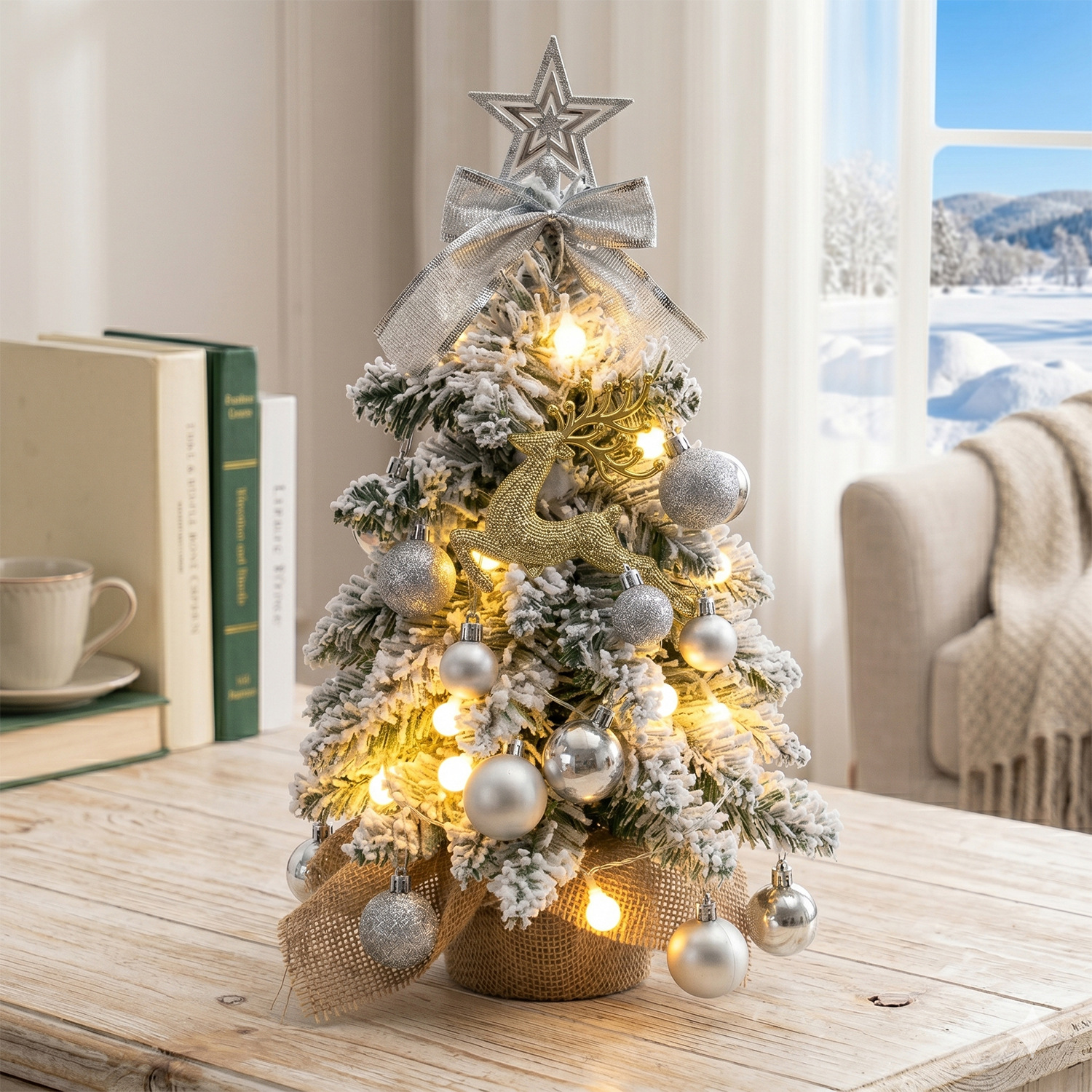 Transfronterizo 45 / 60 cm blanco nieve imitación mini árbol de Navidad pequeño paquete decoración de mesa