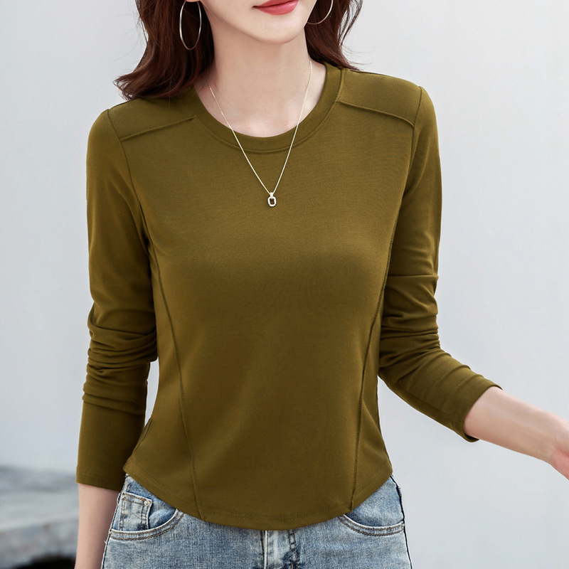 423丸首の長袖をつなぎ合わせて、女性の底のシャツの弾力性ネットの赤外線は保温の秋の服の新型のインナーを着ます。