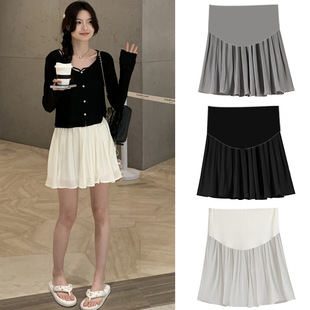 Spot Brightly Silk Short Skirt for Pregnant Women Summer New High Waist Slimming A- Shaped Pleated Half Skirt Hip Yarn Half-Culottes
