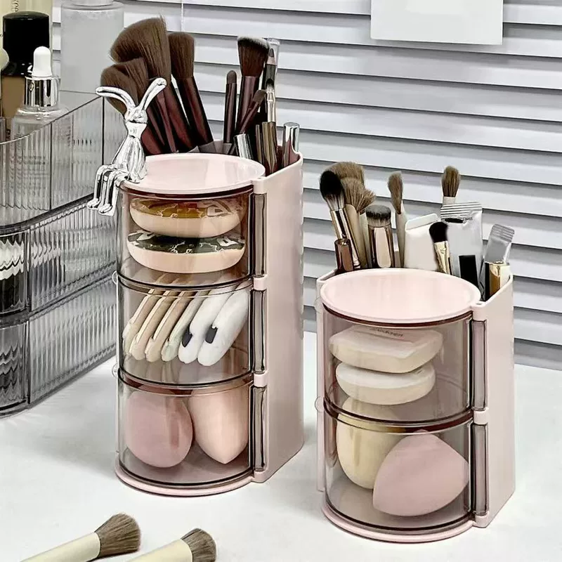 Rotating Cosmetic Organizer, Divided 2–3 Layer Makeup Storage Box, Compact 10×13.7×18.5 cm