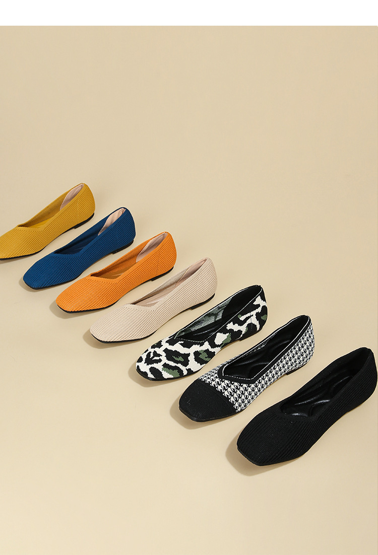 Queen's flying single bean woven flat bottomed large size women's shoes, soft soled knitted square toe boat shoes_voghion.com