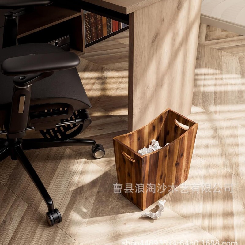 Trash Basket for Cross-border Solid Wood Office Country Style Wooden Trash Bin Trapezoidal Toilet Trapezoidal Waste Bin
