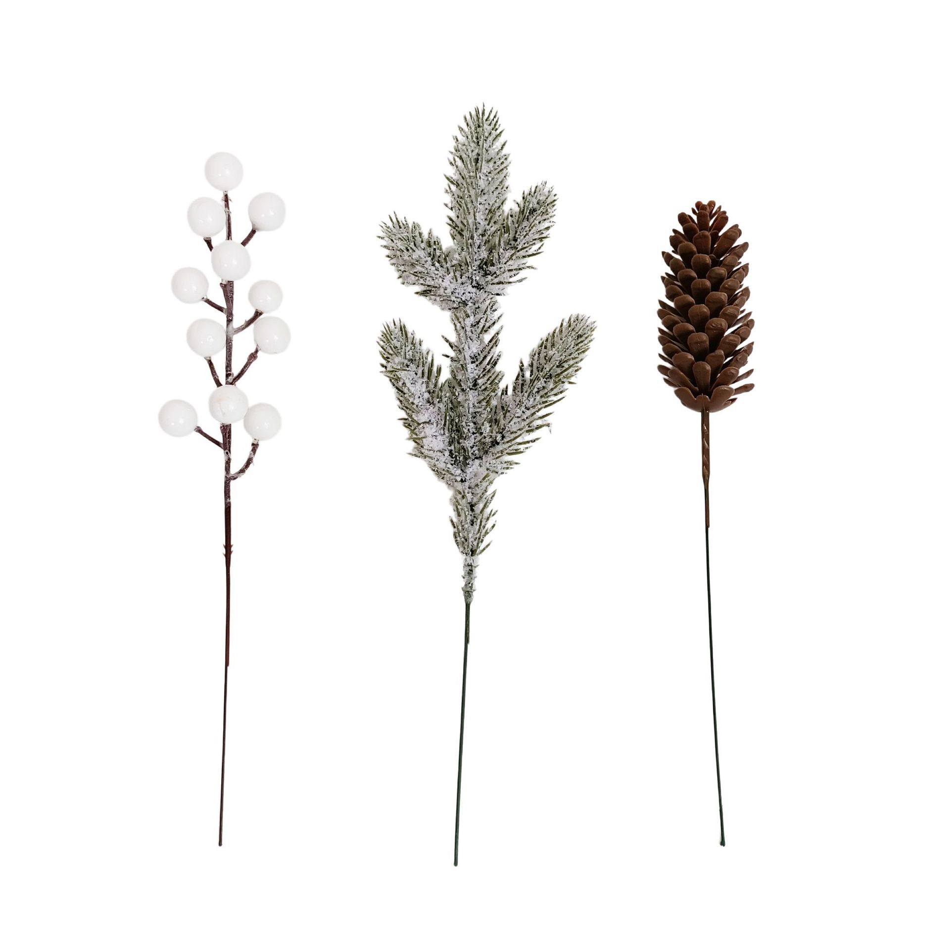 Christmas snowflake five-pronged pine needles cross-border artificial plants plastic pine needles snowflake artificial flowers pine cone accessories white fruit
