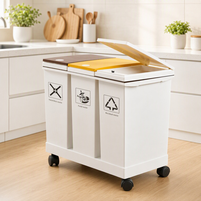 60L Large Household Trash Can for Kitchen and Living Room with Lid, Dry and Wet Separation, Press-Type Classification Storage Bin with Wheels 60L Large Household Trash Can for Kitchen and Living Room with Lid, Dry and Wet Separation, Press-Type Classification Storage Bin with Wheels