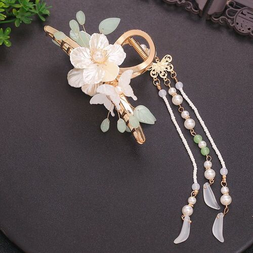 Original Handmade Bellflower Gua-style Hanfu Hair Accessories Fringe Hairstyle White Metal Shark Clip Versatile Simple