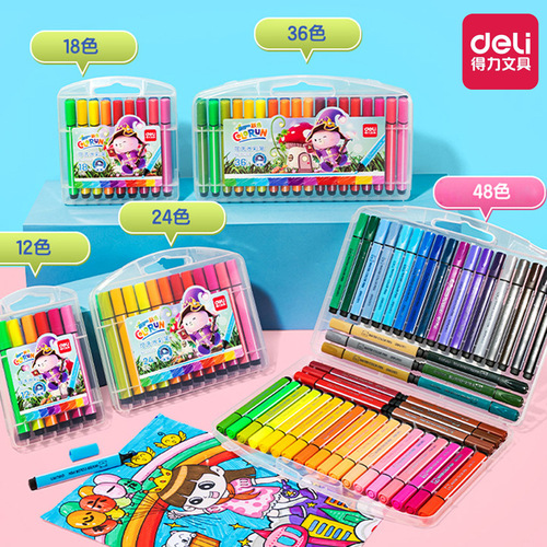 Deli stationery washable watercolor pens for students and children painting graffiti pens triangular pole color brushes 12/24/36 colors