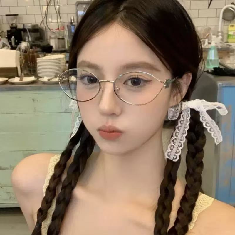 爆款高颜值眼镜框VMU52UV女金属平光近视眼镜架镜猫眼素颜潮防蓝|undefined
