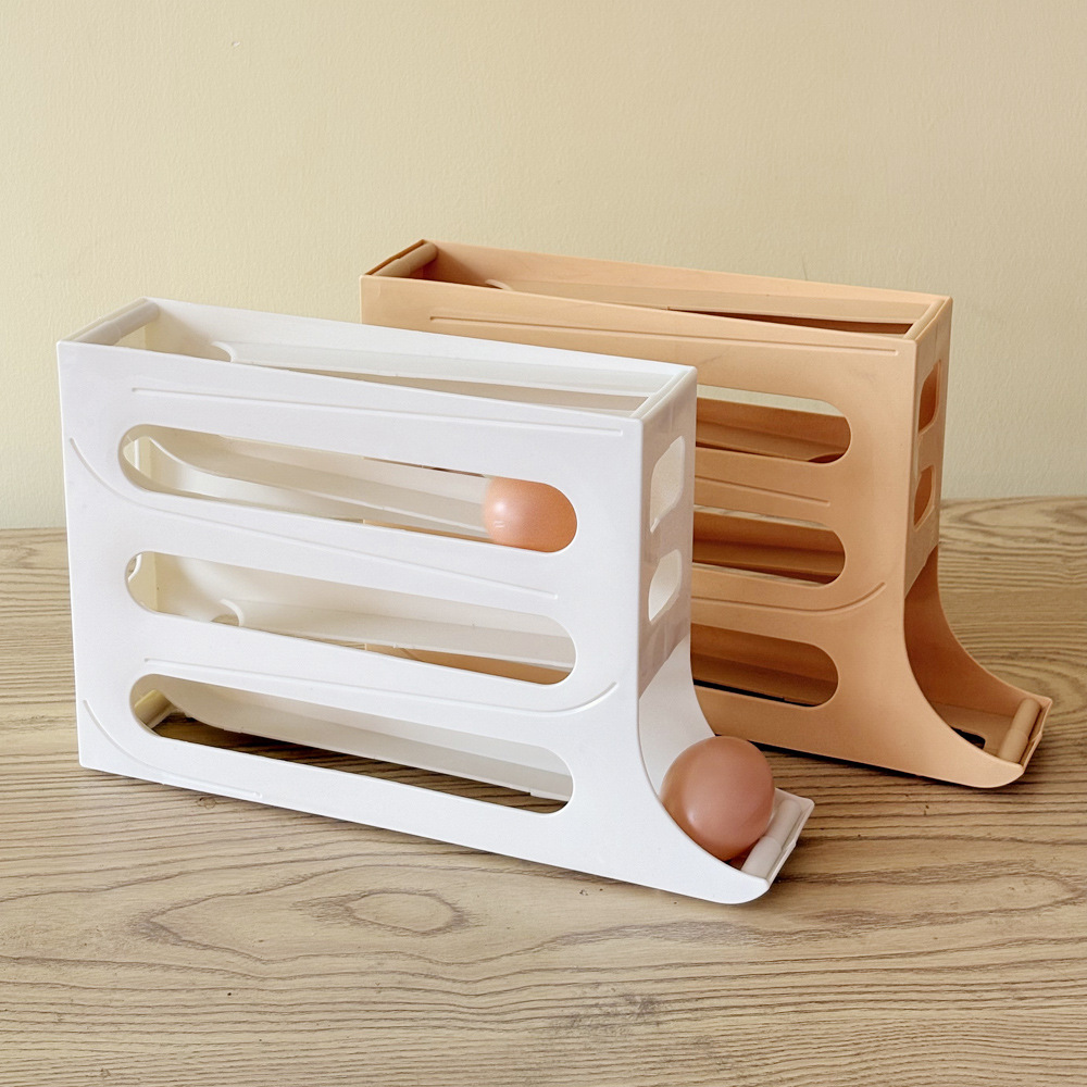 Caja de almacenamiento de huevos de tipo deslizante automático creativo para huevos domésticos de cuatro capas, estante de huevos para ahorrar espacio en la puerta lateral del refrigerador