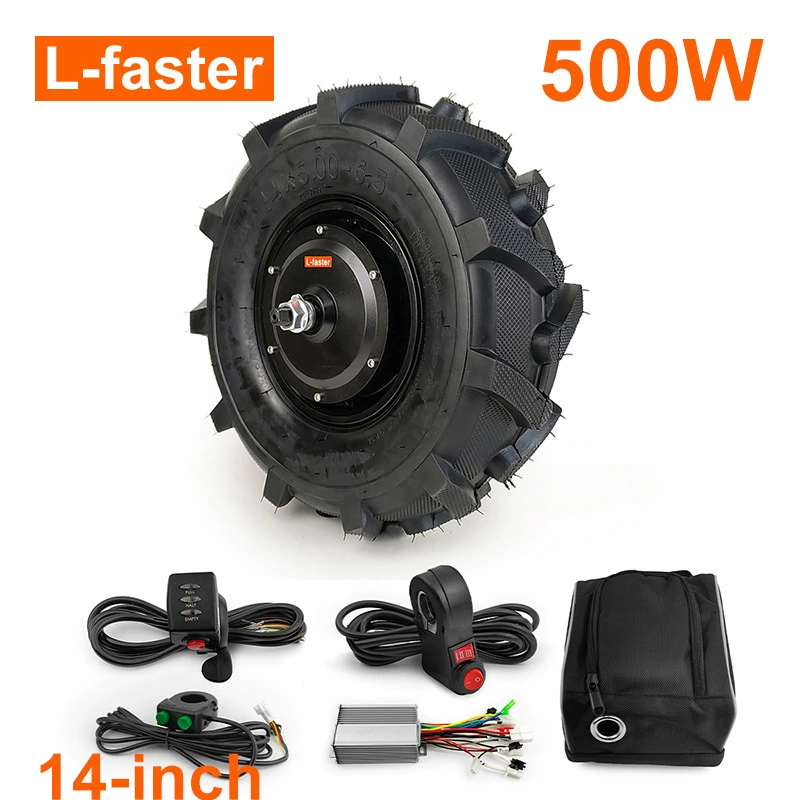 Редуктор 1:5, низкоскоростной мотор, сельскохозяйственная шина 14x5.00-6.5 с контроллером для тачки.