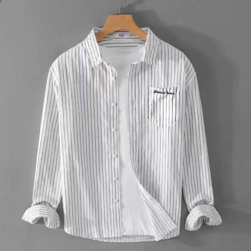Men's Striped Long-Sleeve Shirt Japanese Style Loose Casual Shirt Spring and Autumn Trendy Versatile Shirt Jacket