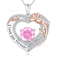 跨境时尚925银爱心项链女玫瑰花吊坠仿莫桑石锁骨链生日礼物