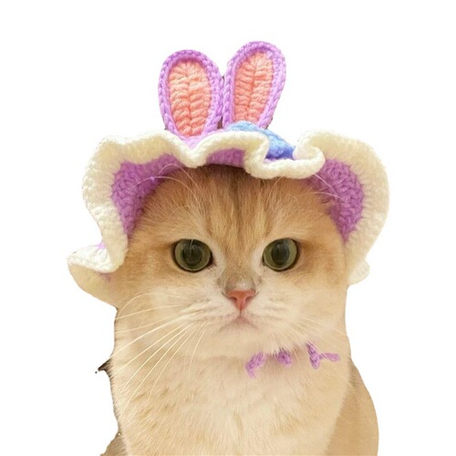 Adorable Pet Cat and Dog Christmas Hat Accessory Hand-Knitted with Small Ears New Year Gift Pastoral Style