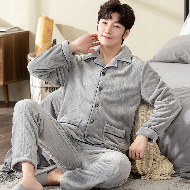 Otoño y invierno engrosado pijamas de terciopelo de coral para hombres invierno de franela para hombres primavera y otoño ropa para el hogar para hombres