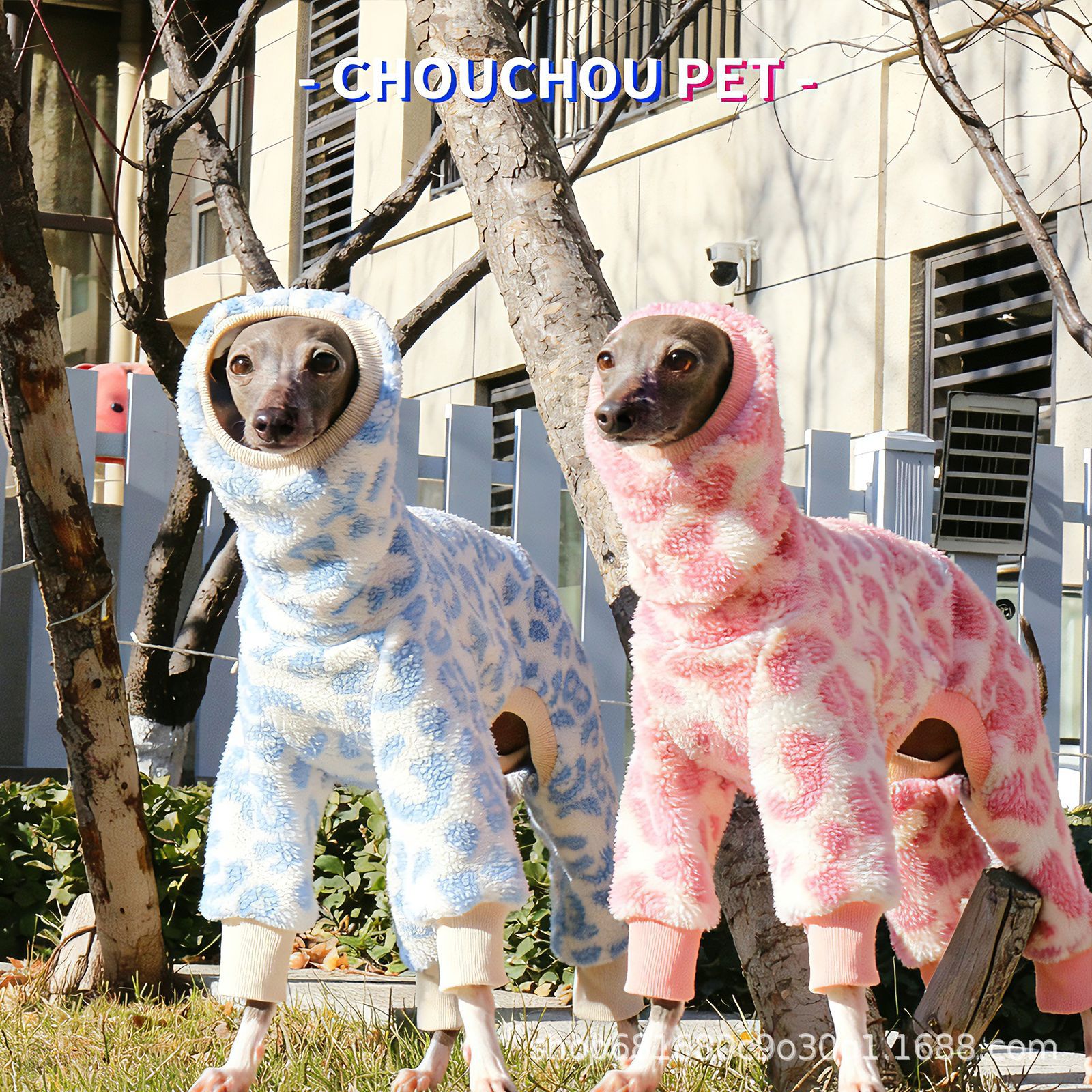Cross-Border Autumn and Winter Dog Clothes Pink Leopard Print High-Neck Fleece Greyhound Whippet Four-Legged Outfit Aliexpress Temu in Stock