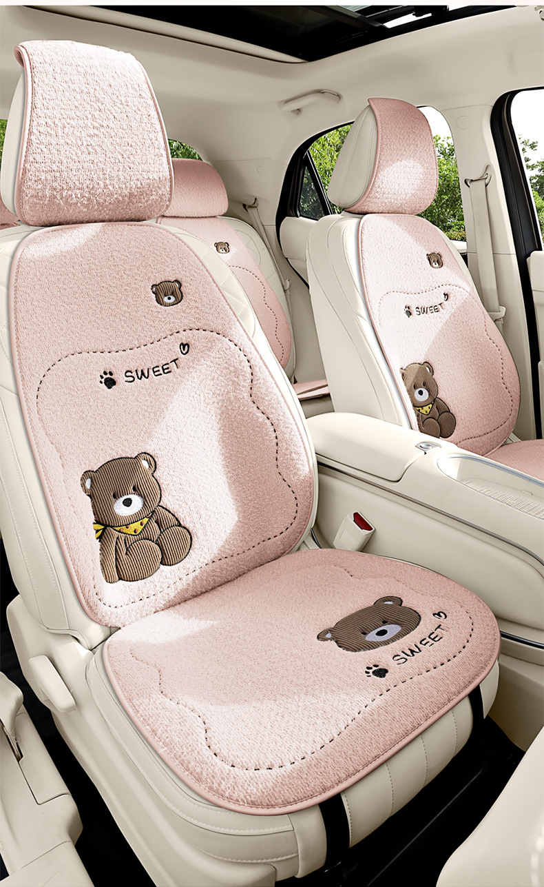 Winter Plush Bear Car Seat Cushion Car Cushion Neck Pillow Winter Warm Car Interior Supplies