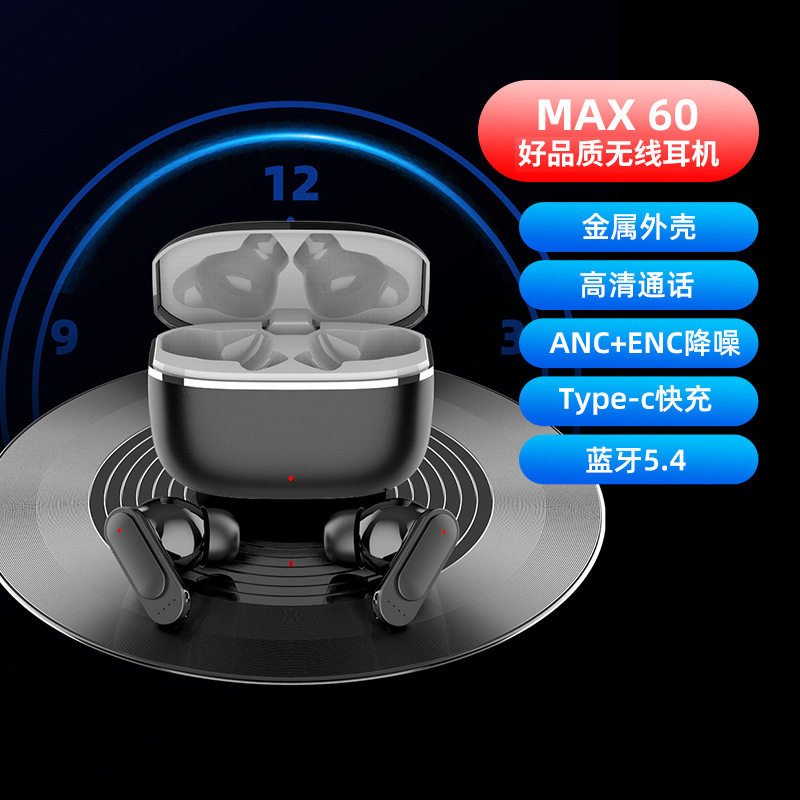 2025 新しいホットスタイルプライベートモデル Max60 亜鉛合金ワイヤレス Bluetooth ヘッドセット ANC ノイズリダクションインイヤー超長バッテリー寿命|undefined