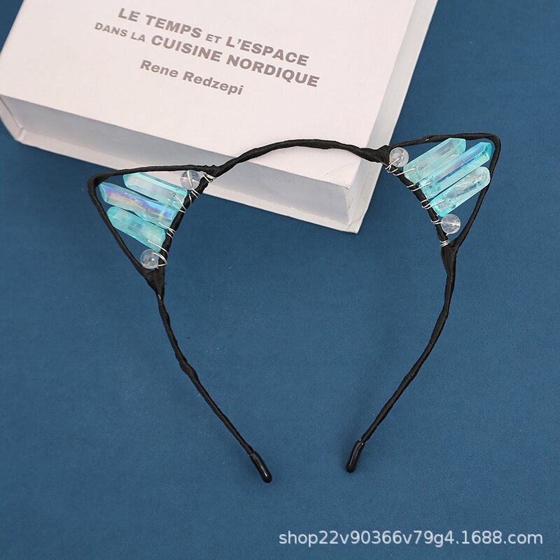 Orejas de gato diadema cristal natural Amazon Venta caliente chapado color accesorios para el cabello hecho a mano fiesta