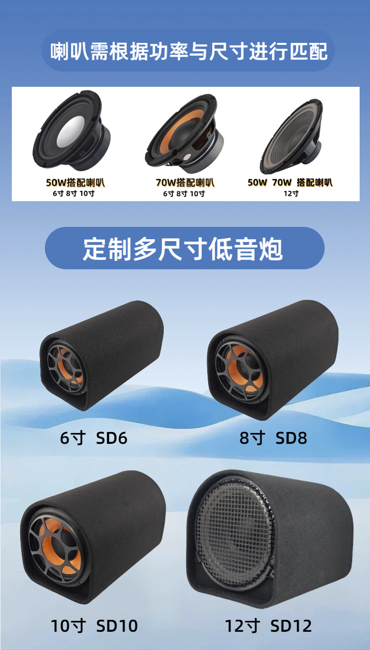 Factory direct tunnel car subwoofer active audio modified 6 inch 8 inch 10 inch 12 inch high power subwoofer