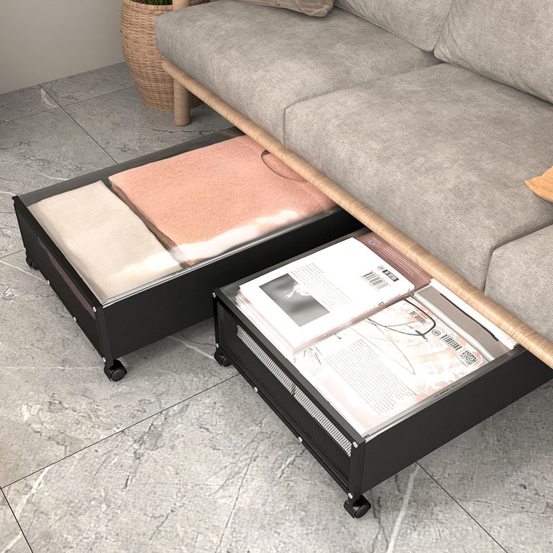 Estante de almacenamiento debajo de la cama, organizador de ropa y juguetes debajo del sofá, cubierta transparente extraíble a prueba de polvo, caja de almacenamiento simple