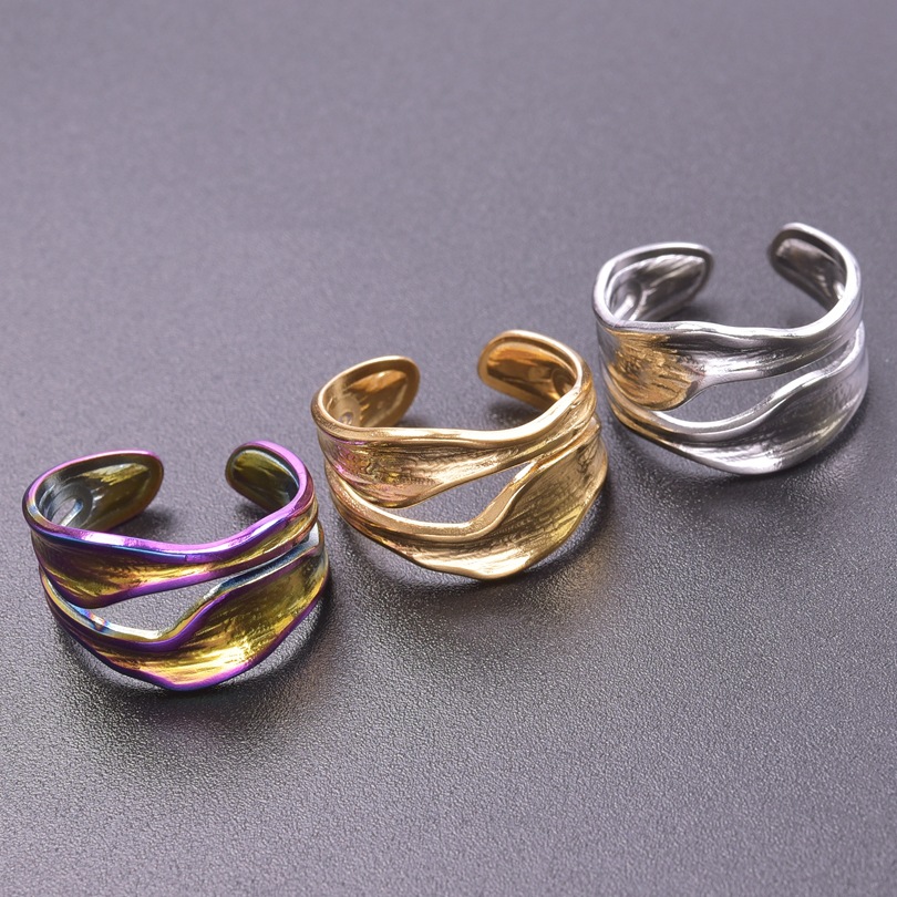 Geometric Pattern PVD Coated Real Gold Plated 18K Gold Geometric 304 Stainless Steel Simple Style Waterproof Non Tarnish Open Ring