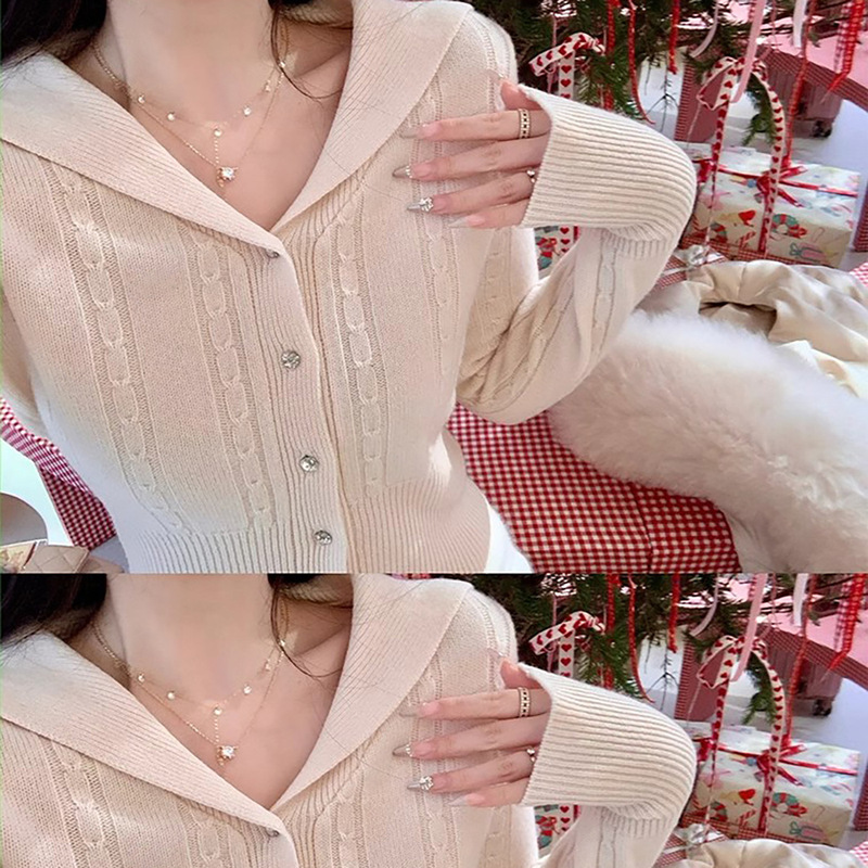 Sweet Girl's Navy Collar Girly Wool Knitted Cardigan Top Women's Winter New All-match Fashionable Solid Color Sweater Sweet Girl's Navy Collar Girly Wool Knitted Cardigan Top Women's Winter New All-match Fashionable Solid Color Sweater