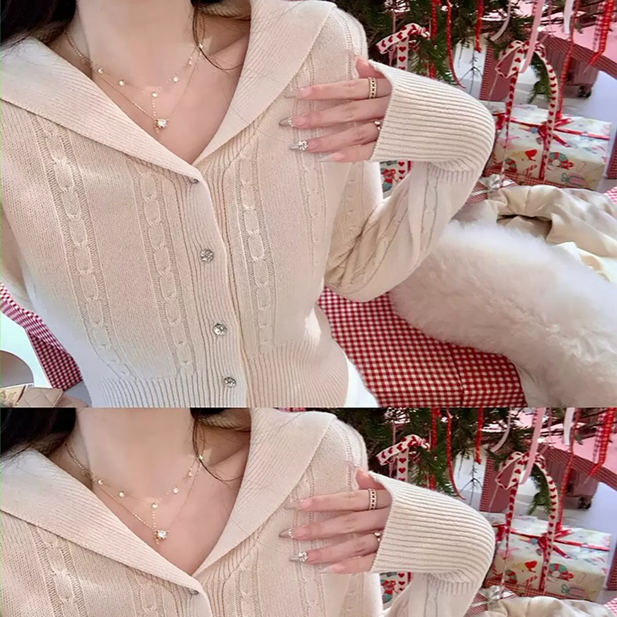 甜妹的海军领少女感羊毛针织开衫上衣女冬季新款百搭时尚纯色毛衣