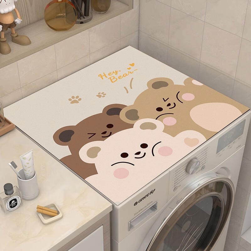 Cartoon Washing Machine Top Mat, Drainage Mat, Diatomaceous Earth Kitchen Cover Cloth, Bathroom Non-Slip Absorbent Mat, Bedside Table Mat