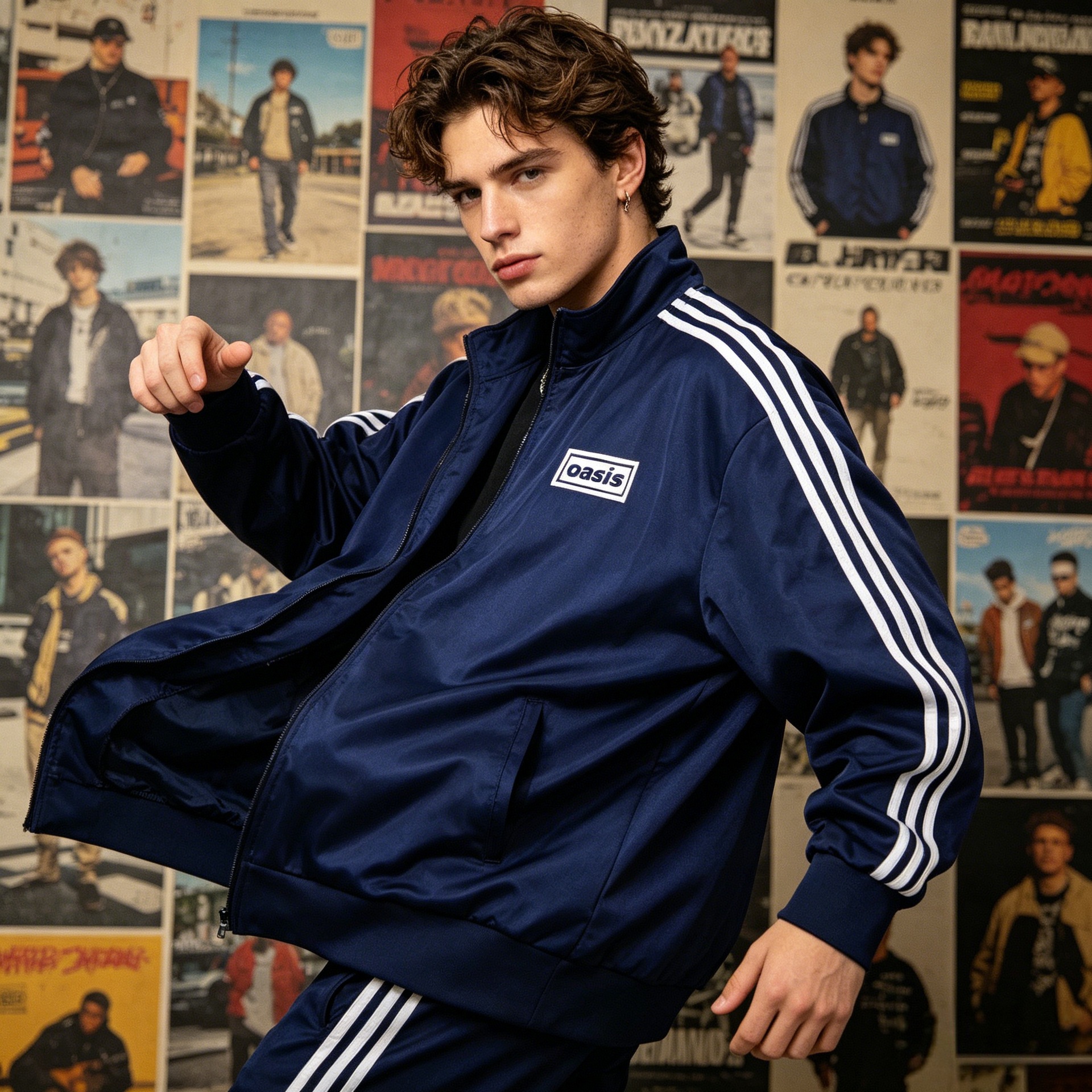 AD x Oasis Tour Flame Bird Football Sports Jacket Trendy Loose Long Sleeve T-Shirt