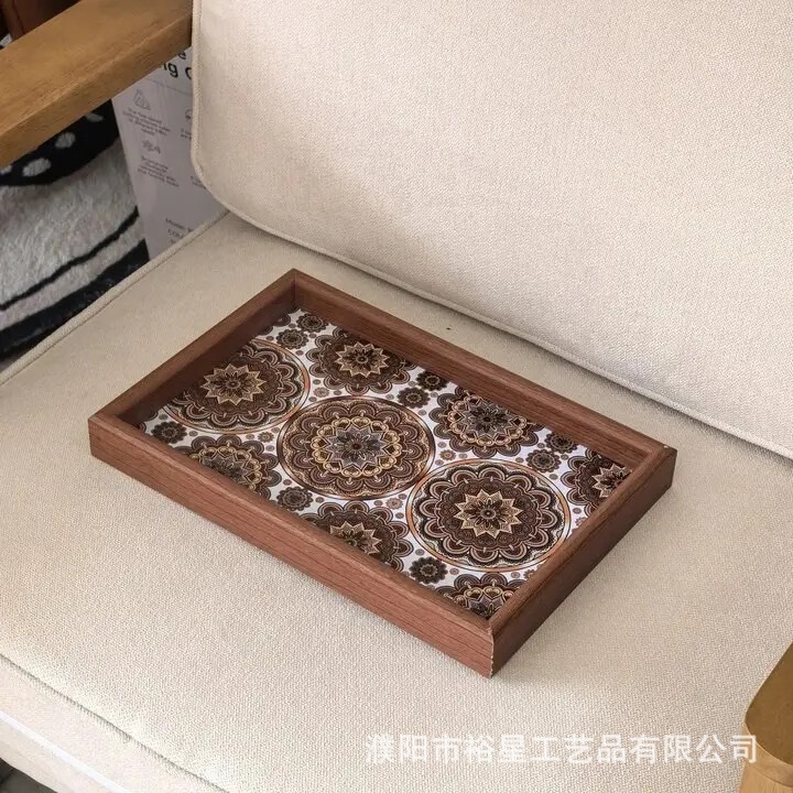 波西米亚风托盘异域客厅桌面收纳首饰收纳玄关家用木质皮革收纳盘|undefined