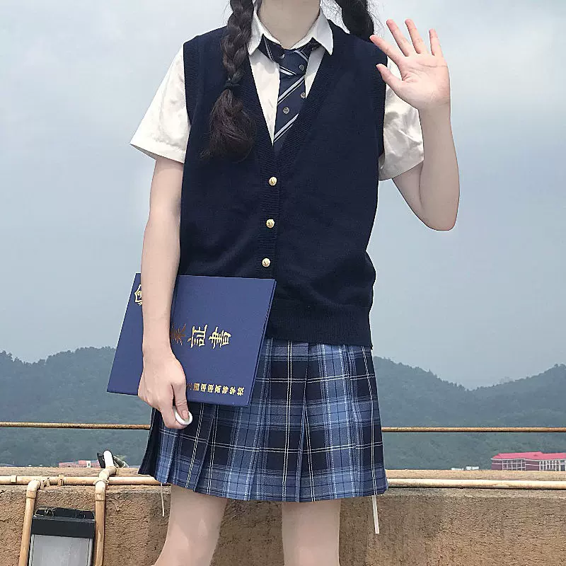 日系学院风jk外套马甲毛衣女老头乐针织开衫温柔减龄V领针织背心