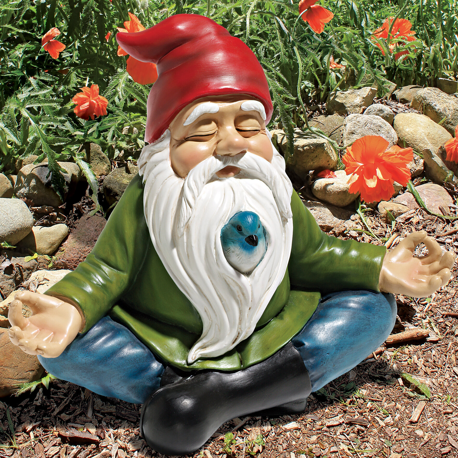 Beard hiding bird meditation dwarf gnome statue decoration ornament garden decoration resin craft ornament wholesale